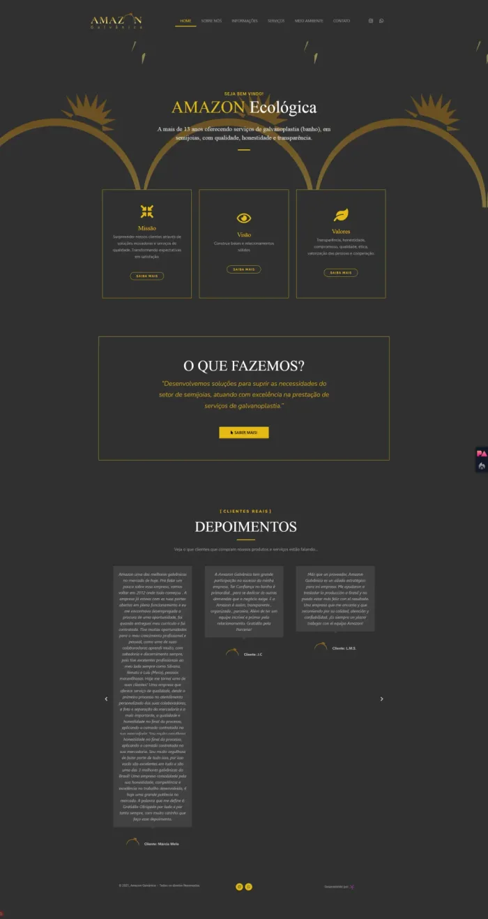Site institucional da Amazon Galvânica, cliente da TMC