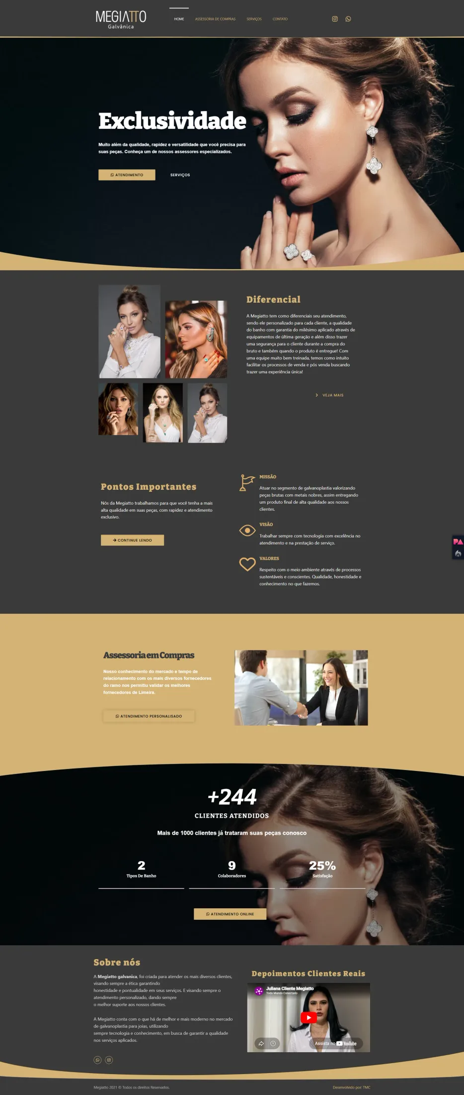 Site institucional da Megiatto Galvânica, cliente da TMC